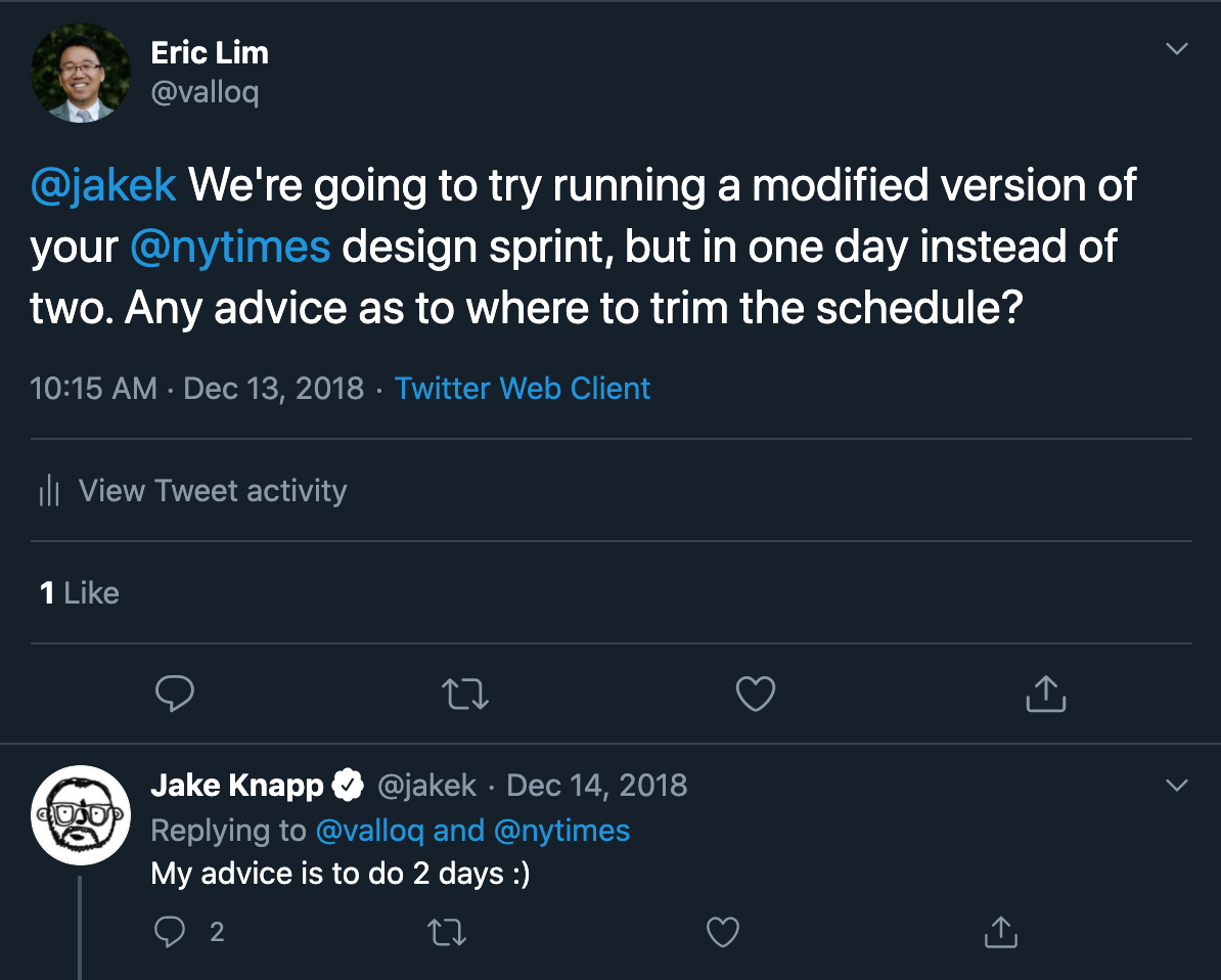 Asking Jake Knapp for advice on running an abbreviated sprint